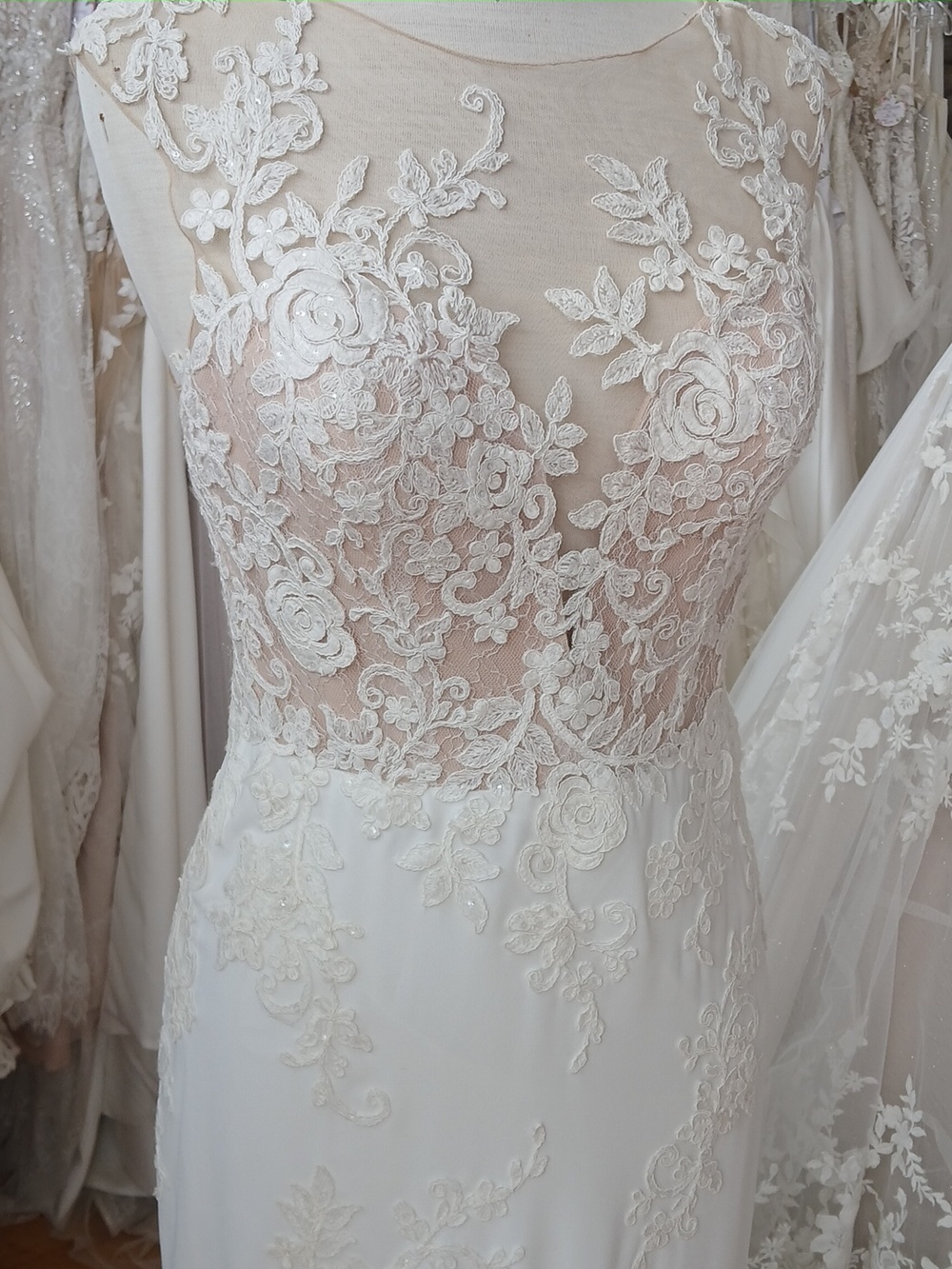 Illusion Lace Bodice Wedding Dress - Picture 2 of 6